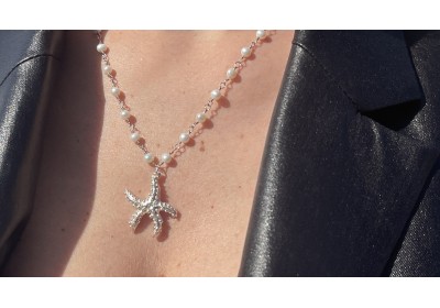 Collana stella Marina in argento con perle di fiume