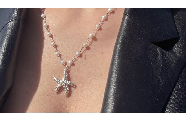 Collana stella Marina in argento con perle di fiume